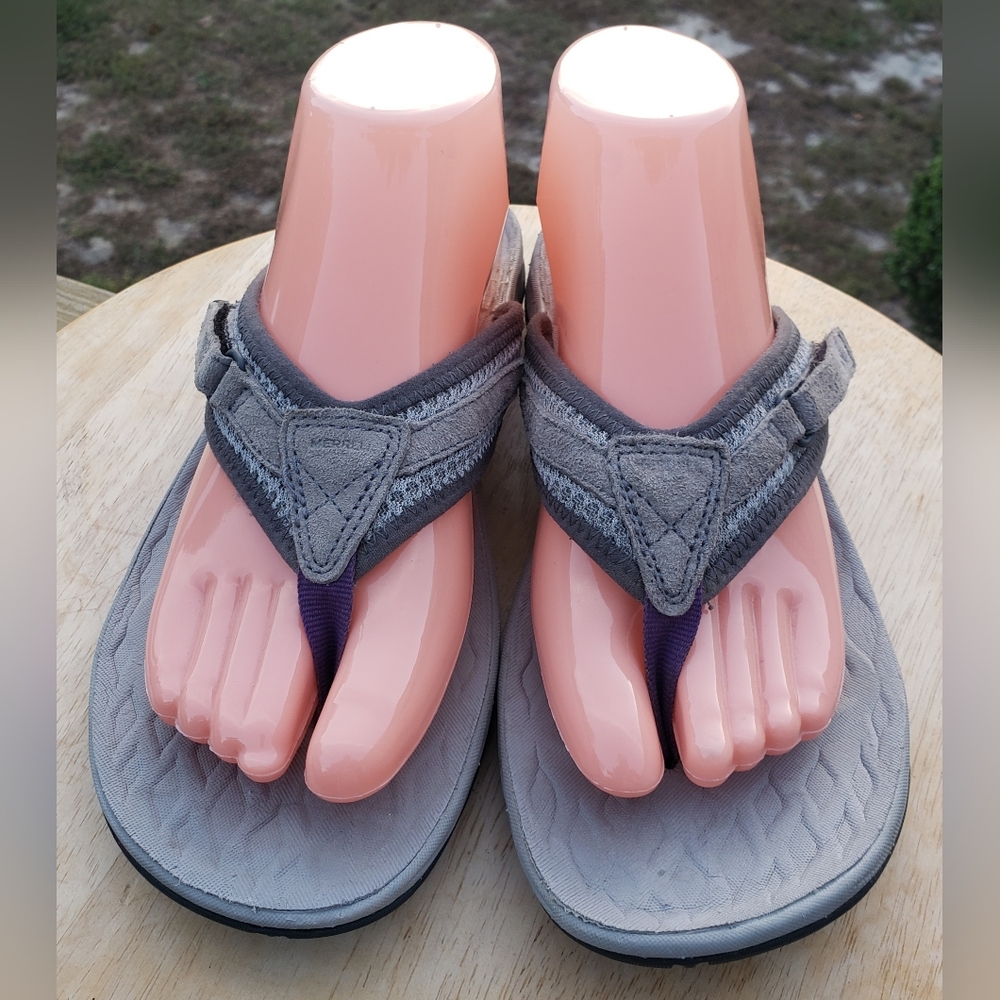 Merrell Siren 2 Flip Flops Women's Sz 9 Gray Suede Nylon Thong Sandals - Picture 2 of 12